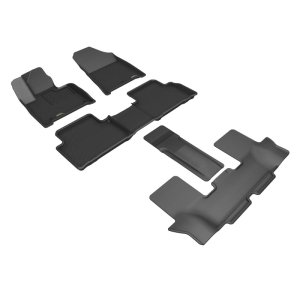 Hyundai Santa Fe Floor Mat Set - 3D MAXpider - Kagu, 5 pc., 2 pc. Front Row, 1 pc. 2nd Row, 2 pc. 3rd Row - Black - `24-`26 Hyundai Santa Fe Floor Mat Set - 3D MAXpider - Kagu, 5 pc., 2 pc. Front Row, 1 pc. 2nd Row, 2 pc. 3rd Row - Black - `24-`26